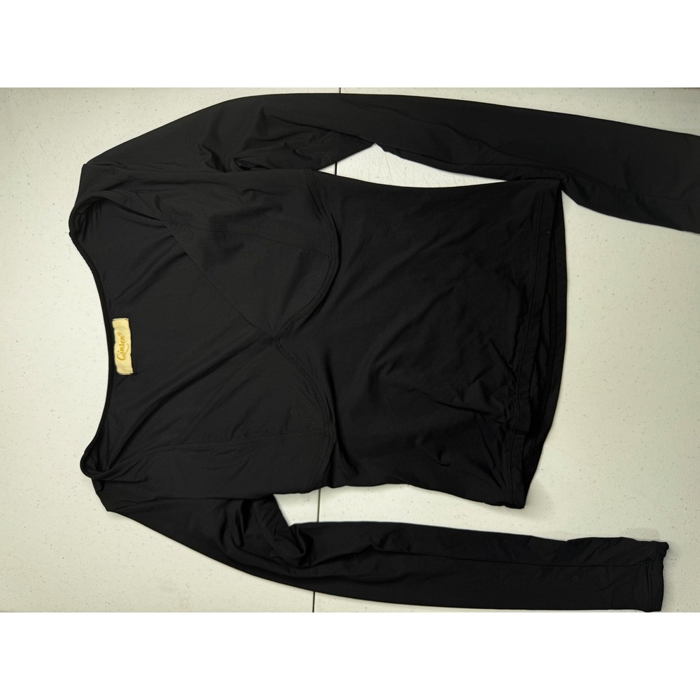 Qinsen Women Black Long Sleeve Corset Style Bust Seam Top Square Neck Stretch‎